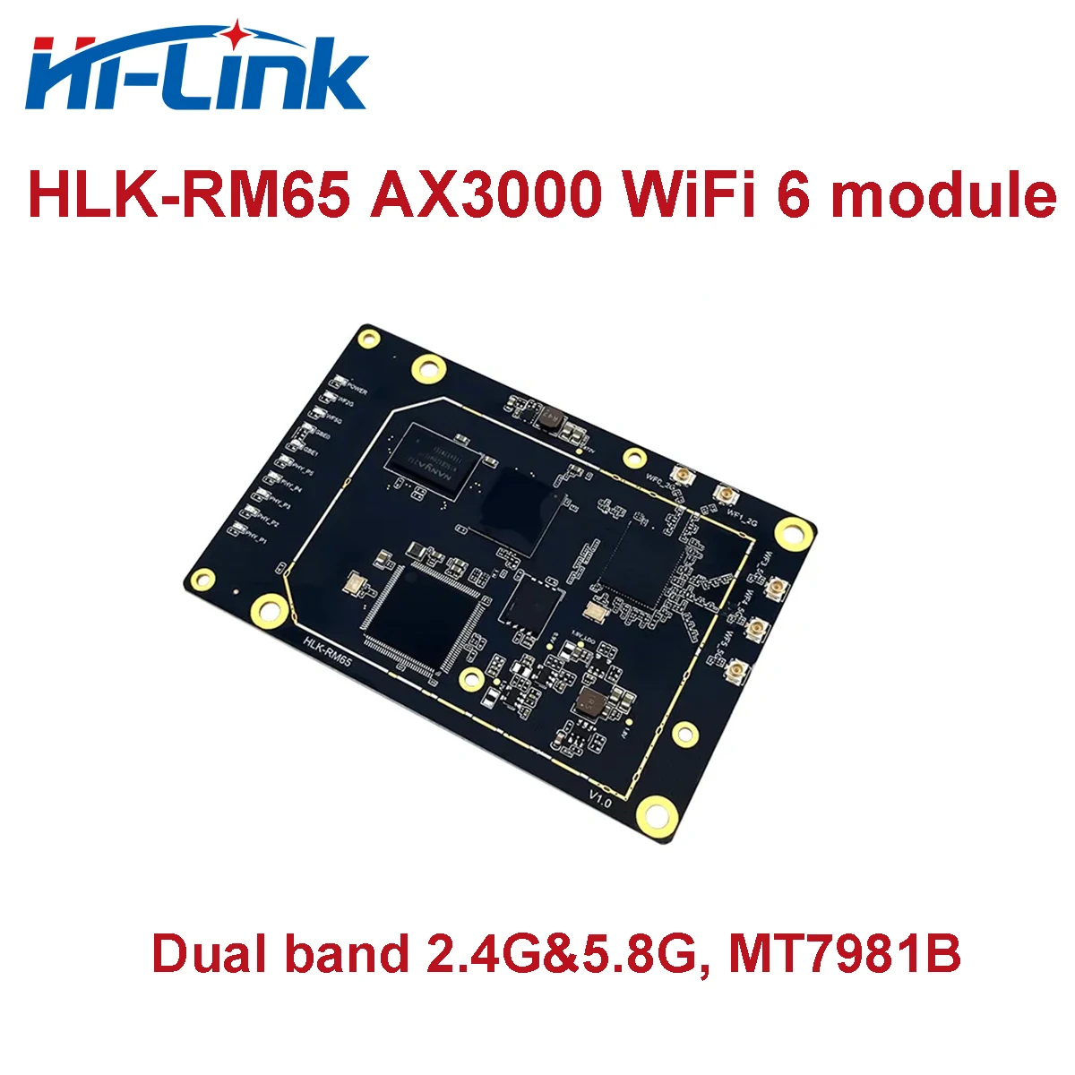 HLK-RM65 Openwrt WiFi 6 Gigabit MT7981B+MT7976C+MT7531A Router Module Kit with 256M RAM and 128M Flash