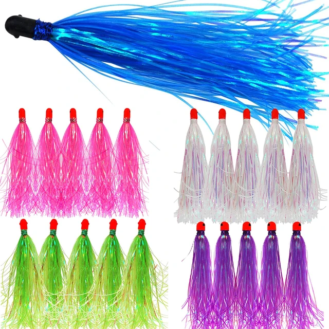 100Pcs Mylar Flash Teaser Tail Jig Head Fishing Lure Bait Bullet Head  Flasher Skirt Lure For