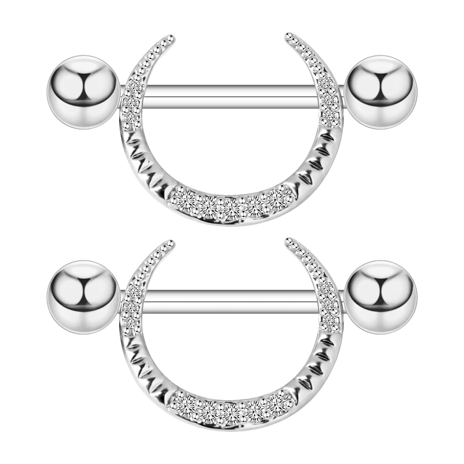 

1 Pair Stainless Steel Nipple Piercing Crescent Shaped Diamond Studded Punk Style Sexy Breast Piercing Jewelry for Woman