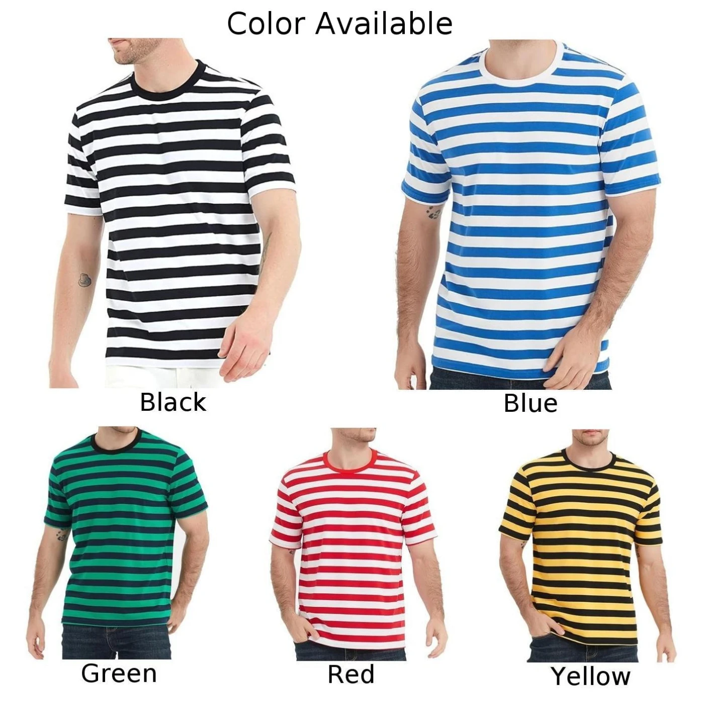 O Neck Top T Shirt Slight Stretch Striped Summer Black T Shirt Blue Casual Yellow Casual Top Daily For Vacation