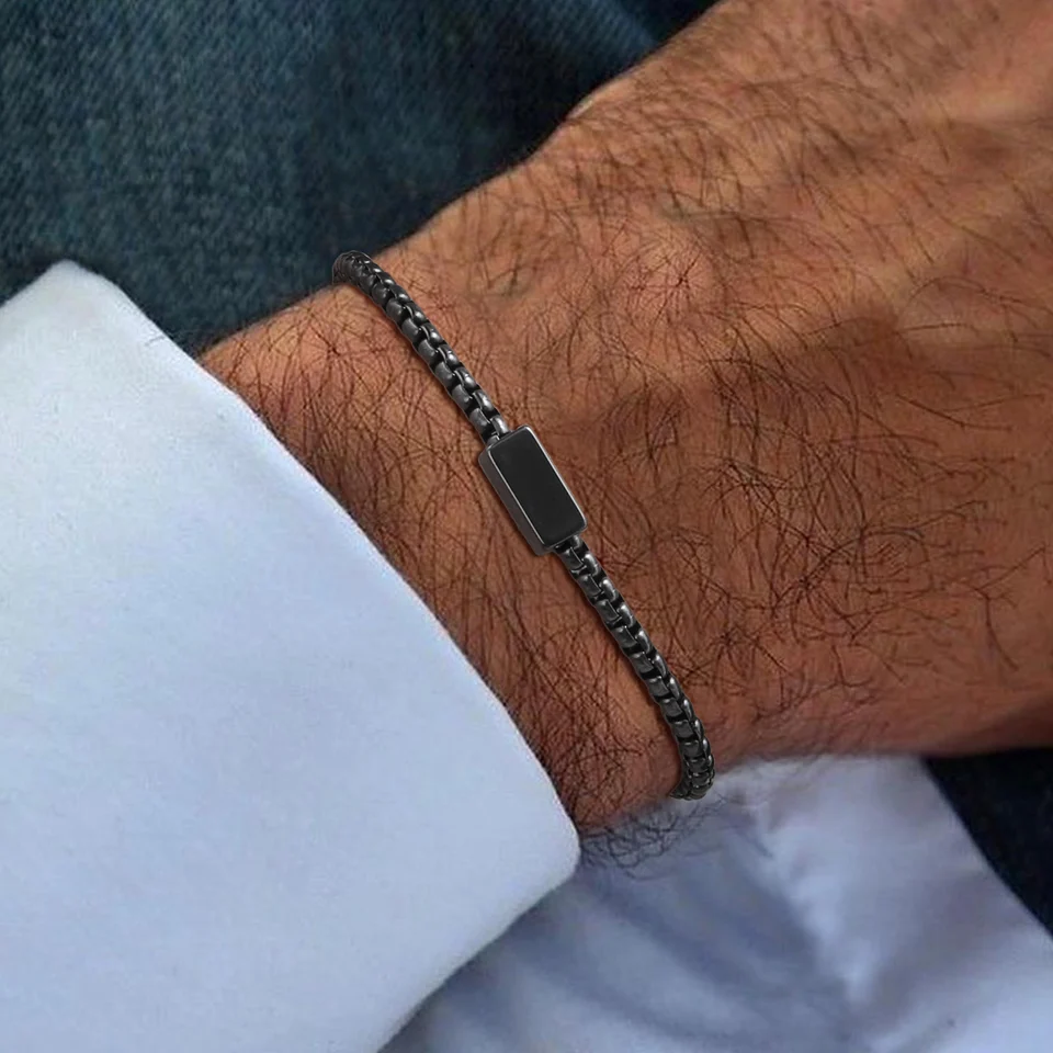 Personalized Name Bracelet - 1.7mm Square Snake Chain Stainless Steel Bracelet For Men & Women