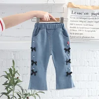 Baby Girl Jeans Fashion Flare Trousers Baby Girl Long Pants Spring Children Trousers 12 3 4 5Yrs Toddler Girl Single Layer Jeans 3