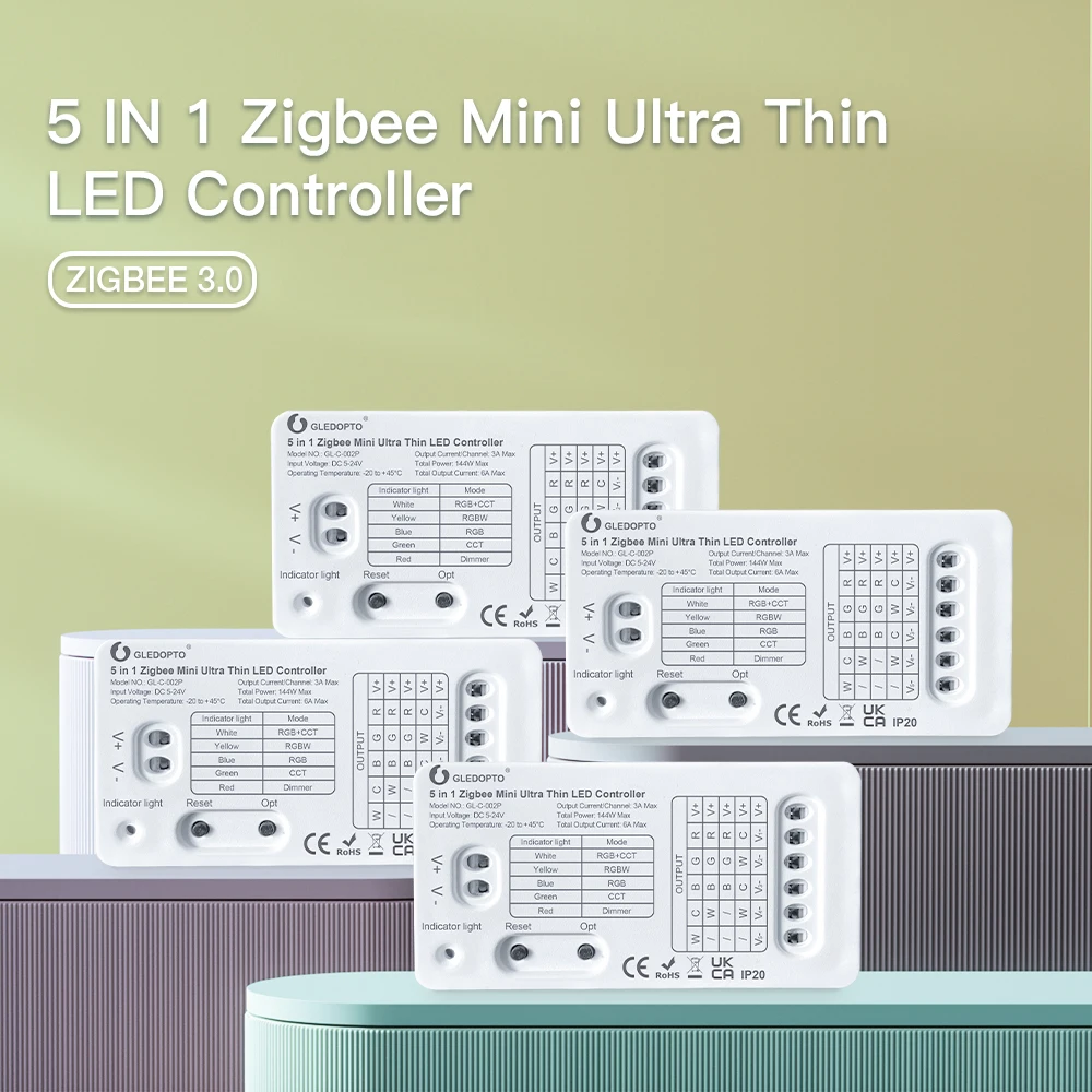 

Smart Gledopto Zigbee 3.0 Pro Mini 5 in 1 RGB+CCT LED Light Strip Controller For Indoor Decoration Lighting Kitchen Wall Mounted