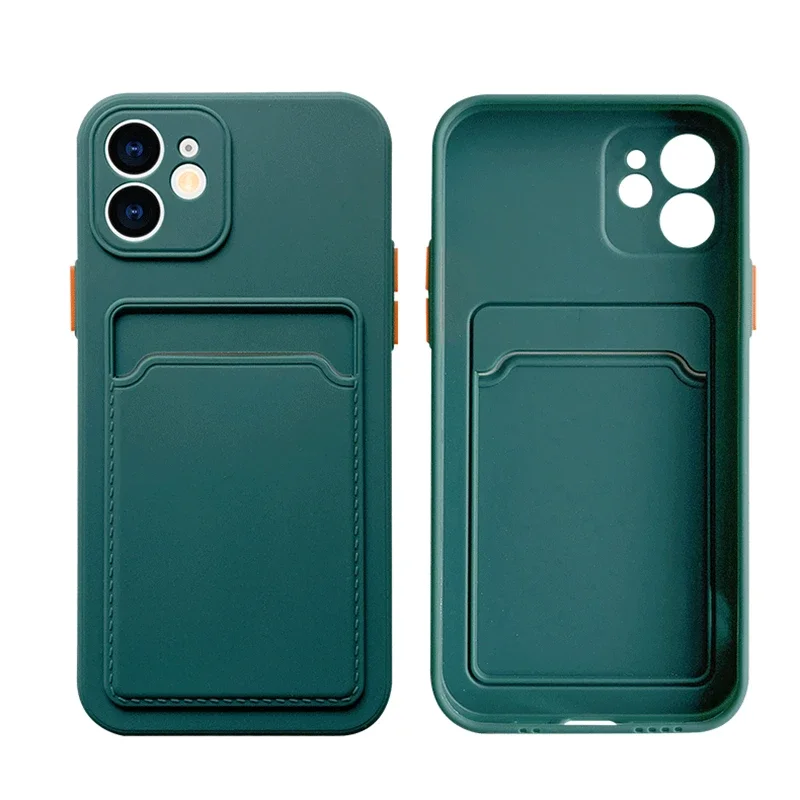 Solid Color Soft Card Holder Phone Case with Lens Protection and Shockproof Back Cover