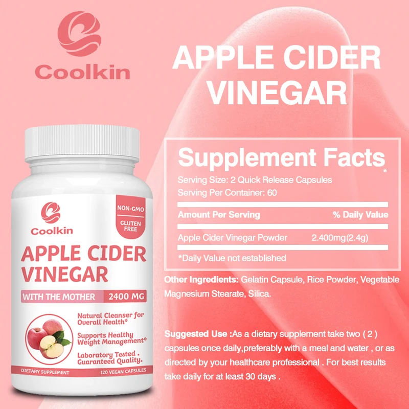 Apple Cider Vinegar Capsules 2400mg Weight Management Detoxification Appetite Suppressant Bloating Relief