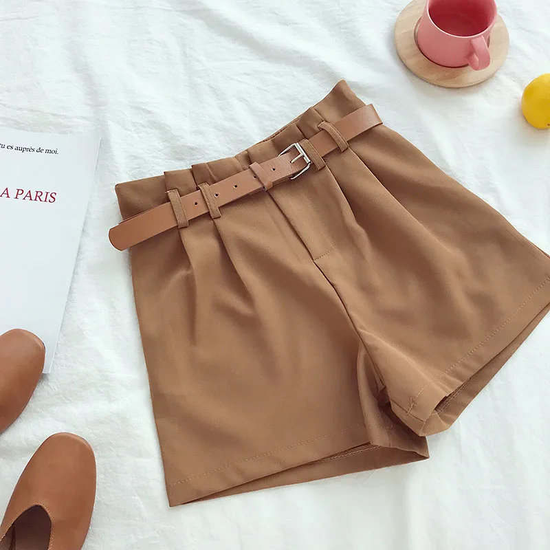 

2022 Autumn Women Shorts Office Lady Plain Shorts With Sashes Elegant Shorts Female With Pockets Casual Shorts Women