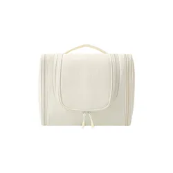 Spacious Travel Toiletry Organizer with Hook - Portable Handheld Cosmetic Bag (Beige)