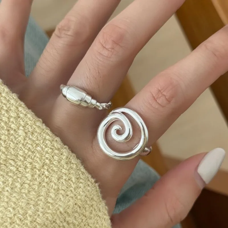 LATS Anelli a spirale placcati in argento per donna Croissant in metallo ramato Anello per dito indice aperto Gioielli di moda Regali per feste - immagine 4