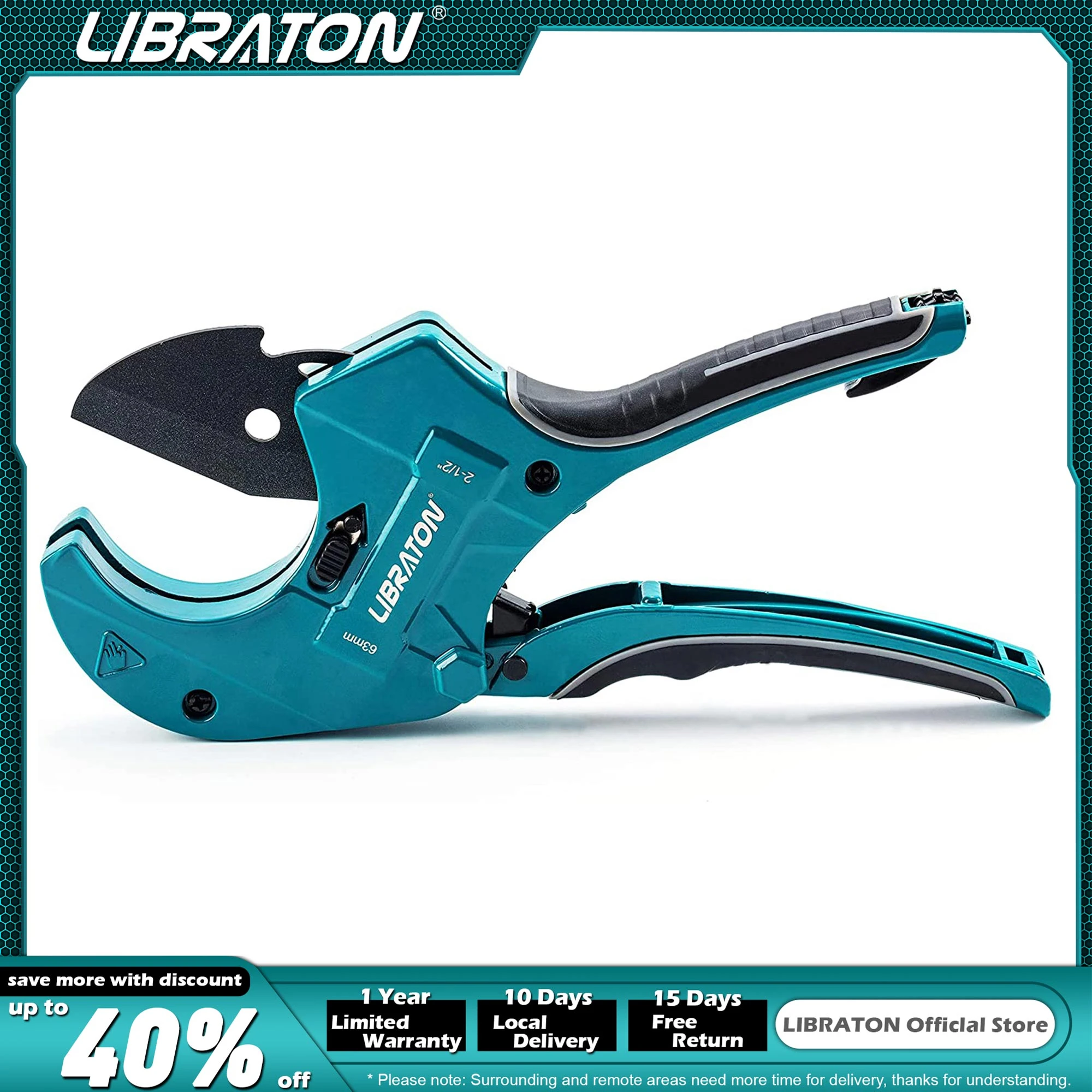 Libraton PVC Pipe Cutter 63mm, Large PVC Cutter, Improved Blade for