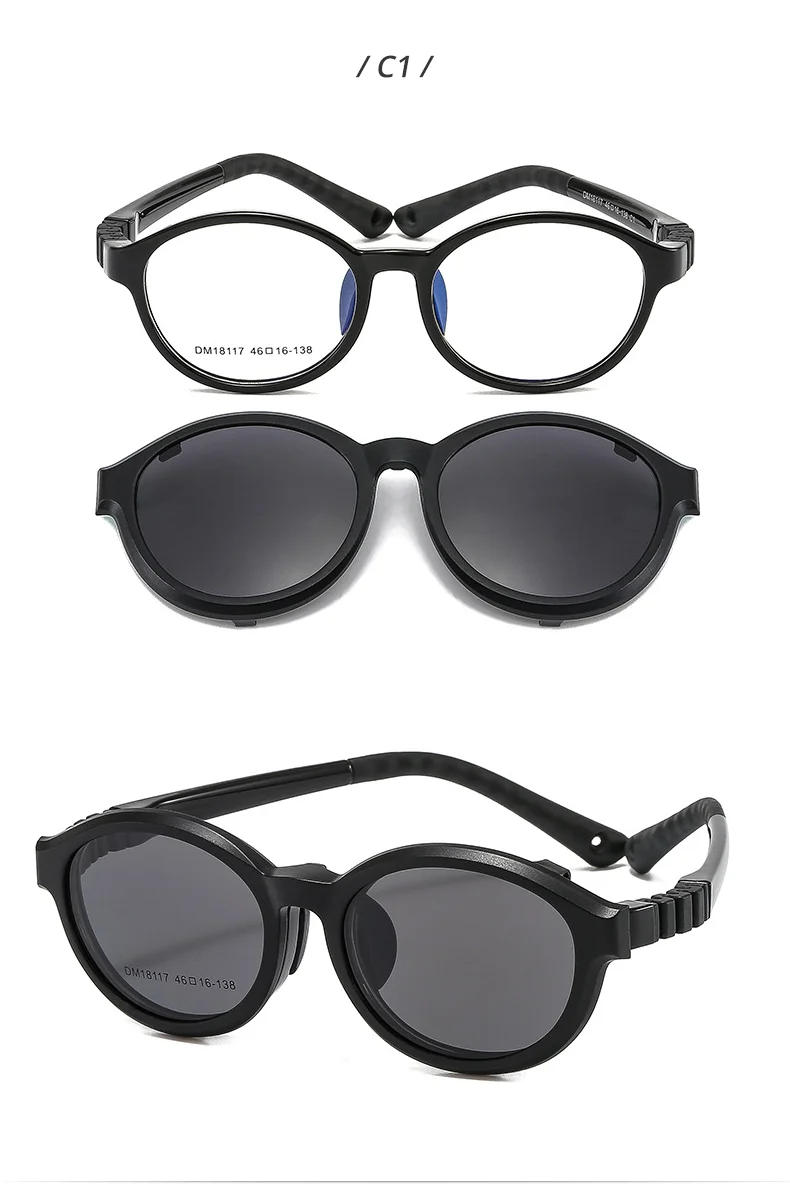 Ralferty Flexible Kinder-Sonnenbrille zum Anklipsen, abnehmbare Brillengestelle, für Mädchen und Jungen, runde Outdoor-Brillen, verschreibungspflichtiger optischer Rahmen – Detail 9
