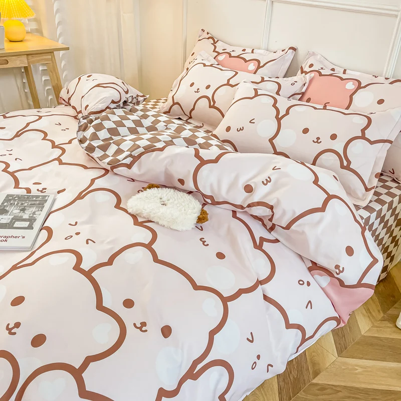 

Chic Bedding Set for Spring Autumn Boy Girl Double Queen King Size Duvet Cover Bed Sheet Cute Home Textile Bed Linen Pillowcase