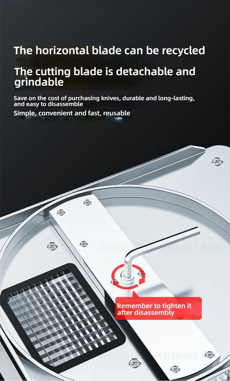 Description Picture 4 of itemLX EVEC Commercial Electric Vegetable Cube Cutting Machine Fruit Slicer Cutting Strip Dice Food Processor With 5 Blades