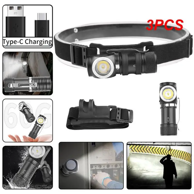 

3PCS Type-c Rechargeable Flashlight Camping Multifunctional Flashlight Magnet On The Bottom Flashlight Headlamp