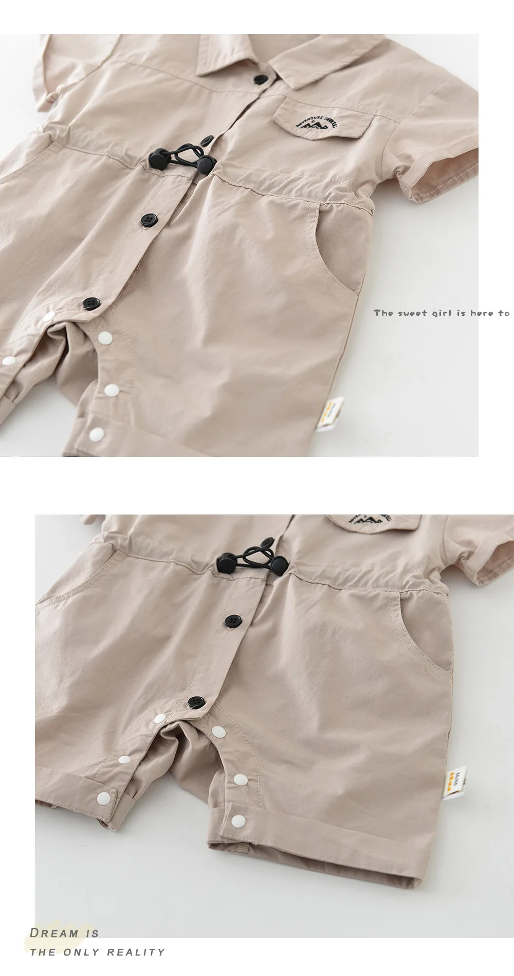 Description Picture 6 of itemSummerBaby Romper Kids Casual Style Utility Short Sleeve Collar Waistcoat Jumpsuit 0-3 Years Infant Clothes