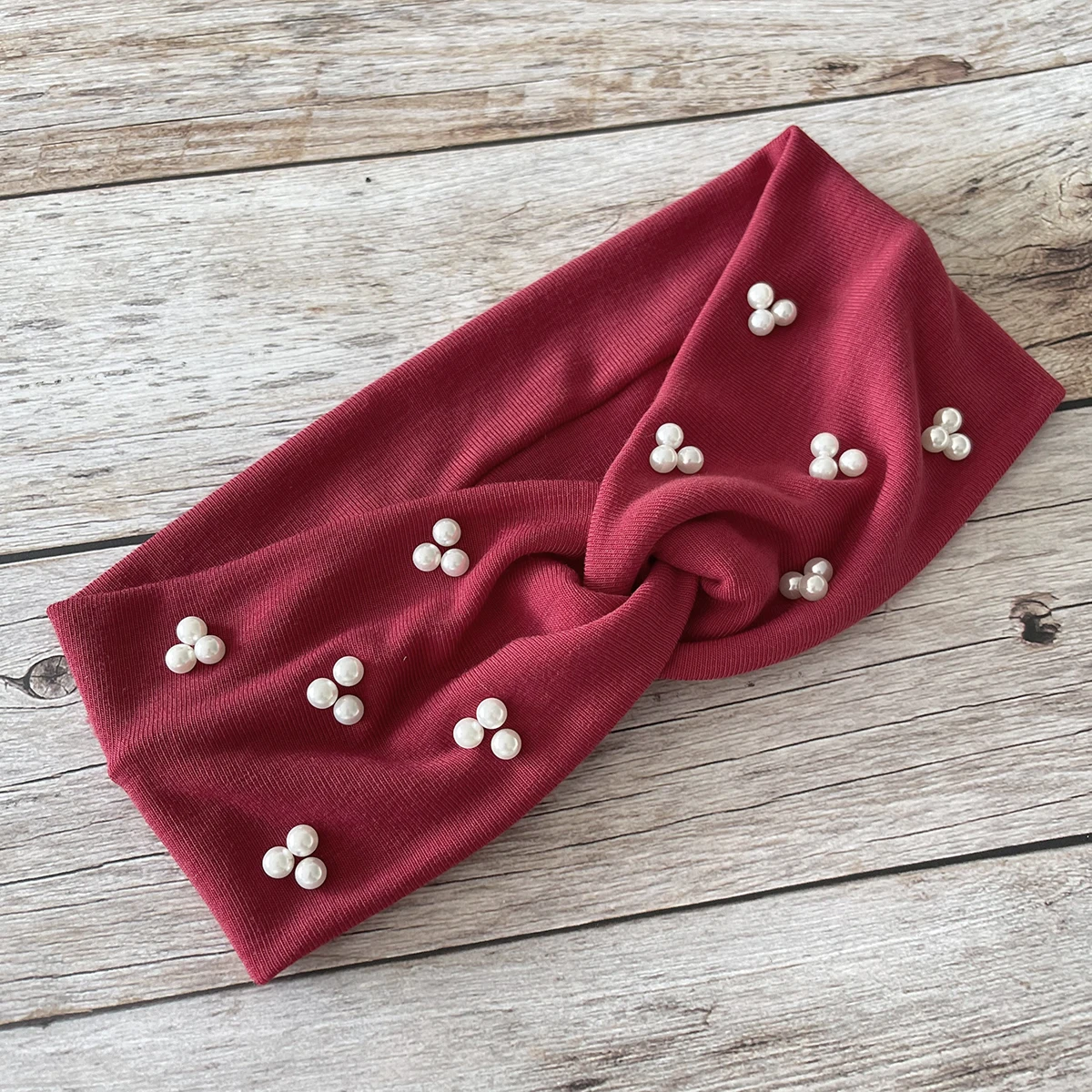 1pc New Pearl Elastic Headband Women Girls Solid Color Fashion Bandana Wide Turban Sweat Absorbing Headscarf Hair Accessories