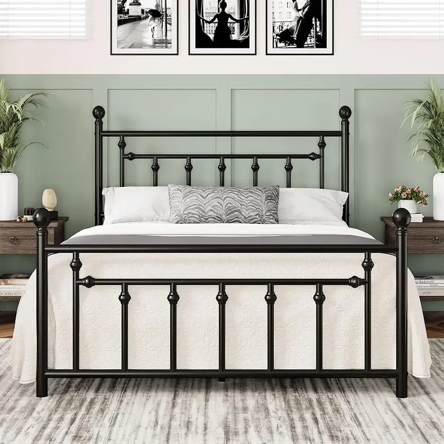 

14 Inch Full Size Metal Platform Bed Frame with Victorian Vintage Headboard and Footboard/Mattress Foundation/Under Bed Storage