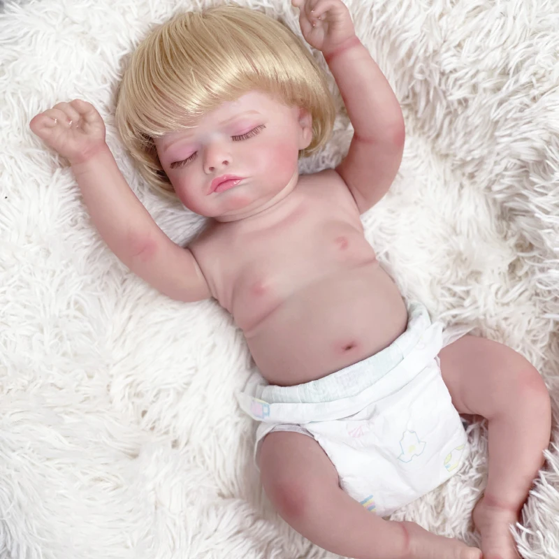 

45cm Rosalie Full Vinyl Girl Body Lifelike Soft Touch Cute Reborn Sleeping Baby Doll Hand-Rooted Blonde Hair with Visible Veins