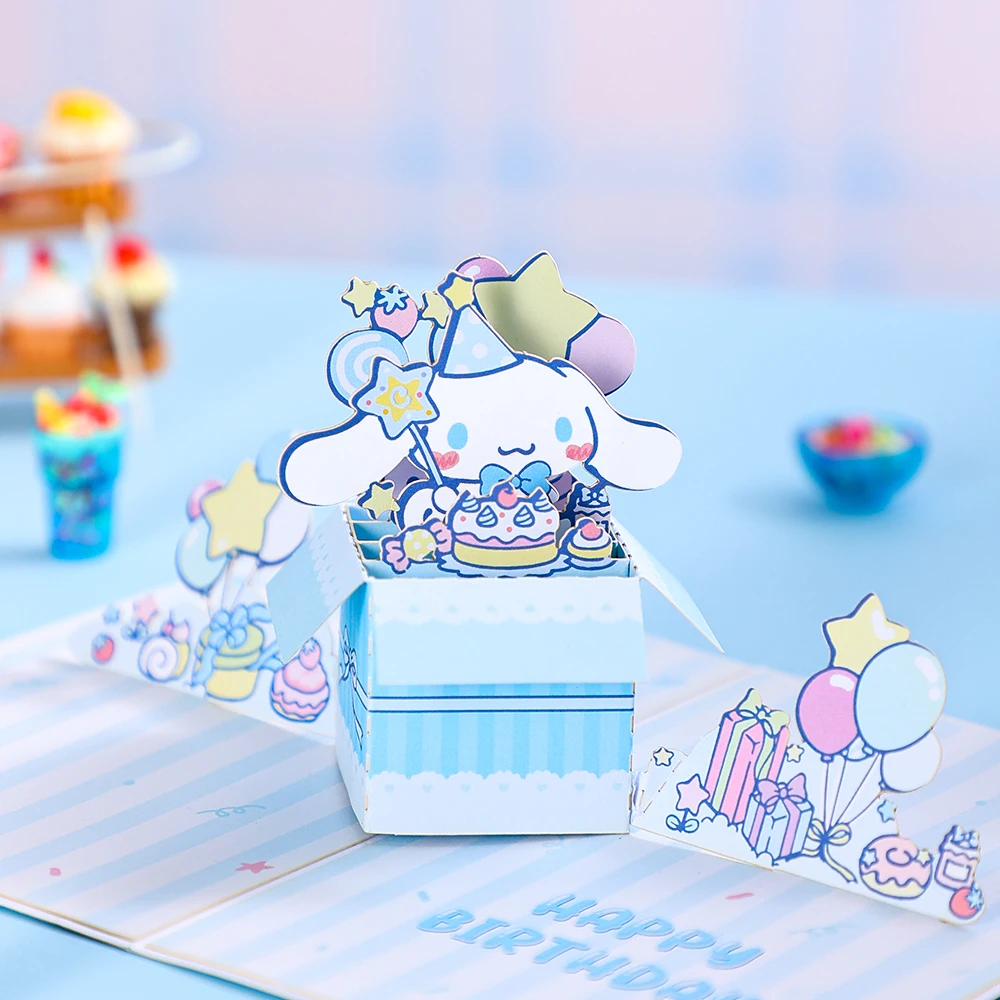 3D Cartoon Greeting Cards Birthday Card Sanrio Hello Kitty Melody Kuromi Pom Pom Purin Pop Up Box Gift Cards