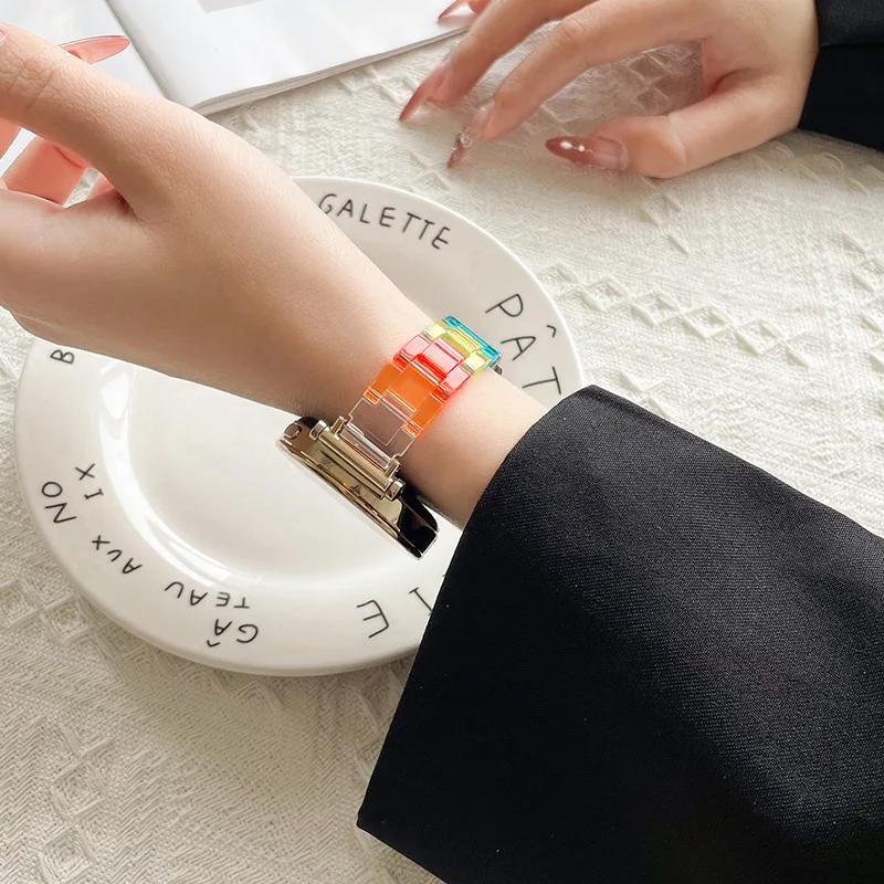 Rainbow Resin Watch Strap - Clear Strap Bracelet Accessory in 18mm, 20mm, and 22mm