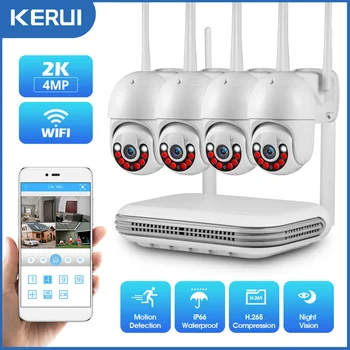 KERbiomomis-Kit de système de caméra IP de sécurité sans fil, enregistreur audio et vidéo, Full HD, 4MP, 8CH, NVR, WiFi, surveillance extérieure, CCTV, visage