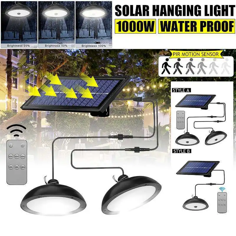 SolarPendantLightMotionSensorLedSolarPoweredLampwithRemoteControlChandelierCamping