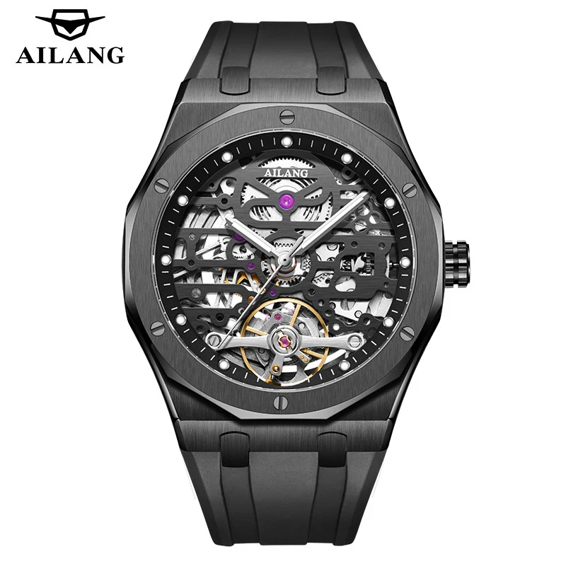 AILANG Classic Skeleton Men Watch Luminous Pointers Mechanical Watch Silicone Strap Luxury Brand Fashion Men Automatic Watches