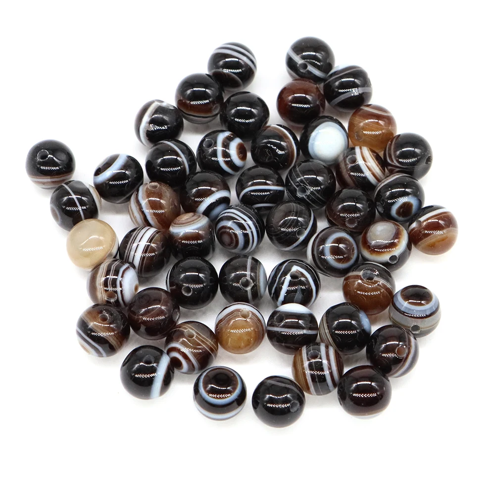 6/8/10/12/14/16mm 천연석 블랙 스트라이프 아게이트 비즈 힐링 크리스탈 루즈 스페이서 비즈 쥬얼리 제작 DIY 액세서리용