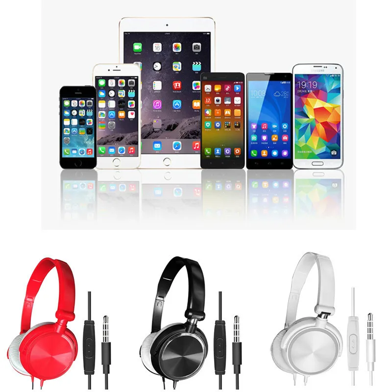 Wired Headphones With Microphone Over Ear Stereo For iPhone Xiaomi