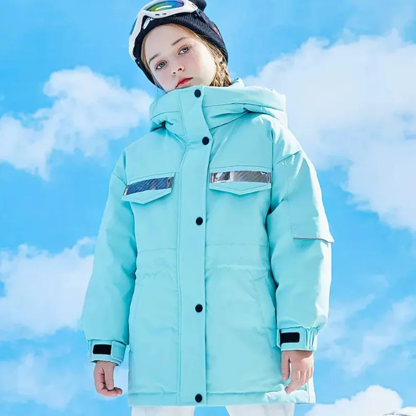 

Children's Thicker Warm Hooded Parkas Windproof Waterproof Drawstring Reflective Fashion Down Jacket For Cold Winter A1900
