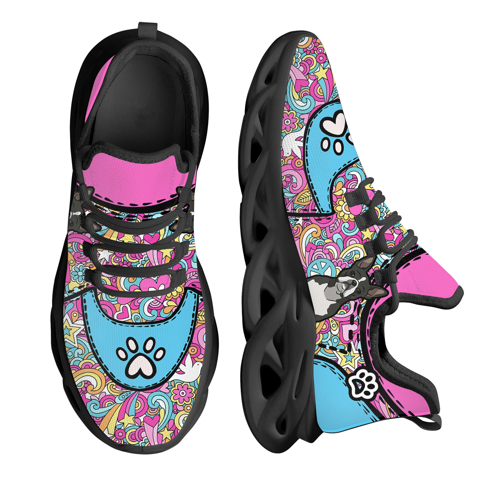 

Женские повседневные туфли INSTANTARTS, розовые дизайнерские сетчатые кроссовки в виде собачьей лапы французского бульдога, обувь на платформе, 2023