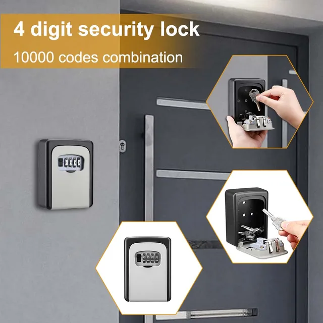 Awapow Key Lock Box Waterproof Key Code Box Metal Password Security Key Box Wall Mounted Storage Box Key Safe Lock Box 4