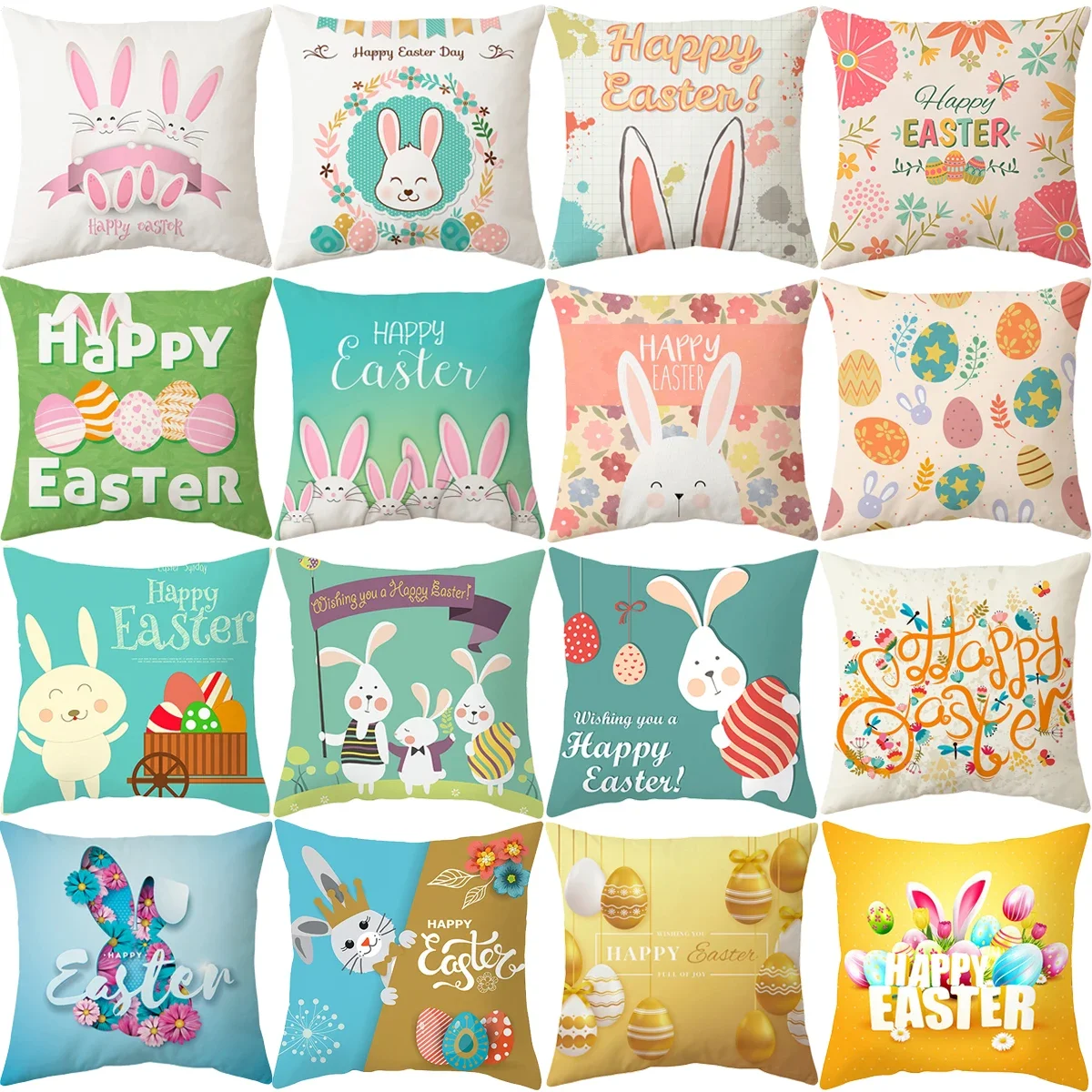 

Easter Party Decor 45*45cm Polyester Pillow Cover Rabbit Bunny Eggs Sofa Happy Easter Pillowcase Home Decorations