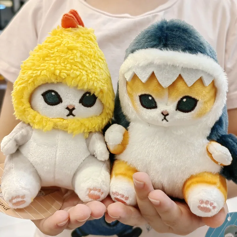 Kawaii Tempura Fried Shrimp Shark Cat Plush Doll Keychain Cartoon Anime Hobby Pendant Backpack Girlfriend Gift
