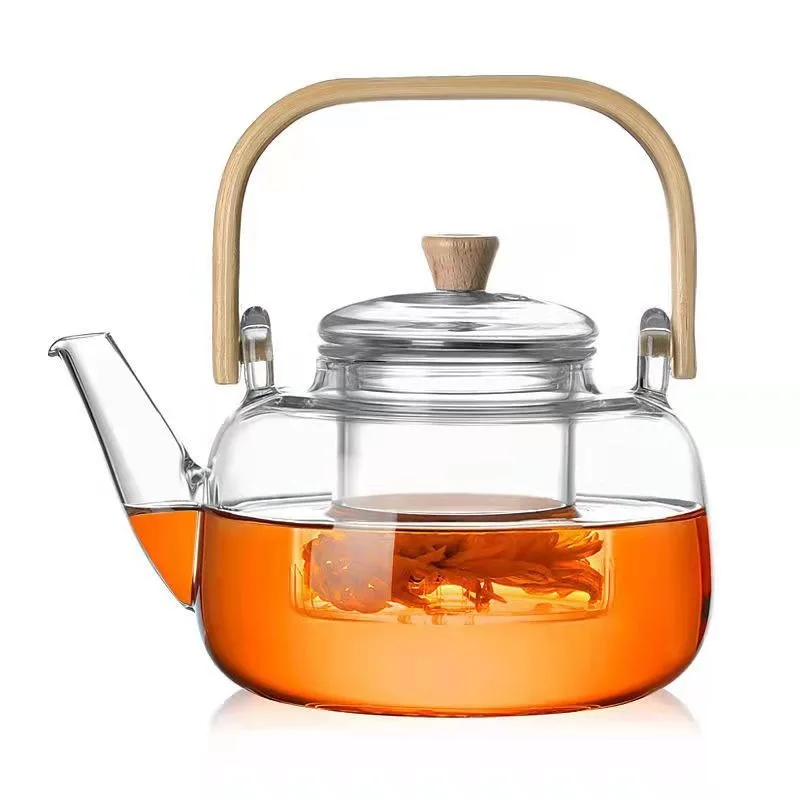 

800ml Glass Tea Pot with Weave Handle Chinese Heat-resistant Glass Teapot Transparent Steaming Tea Glass Kettle Tea Set