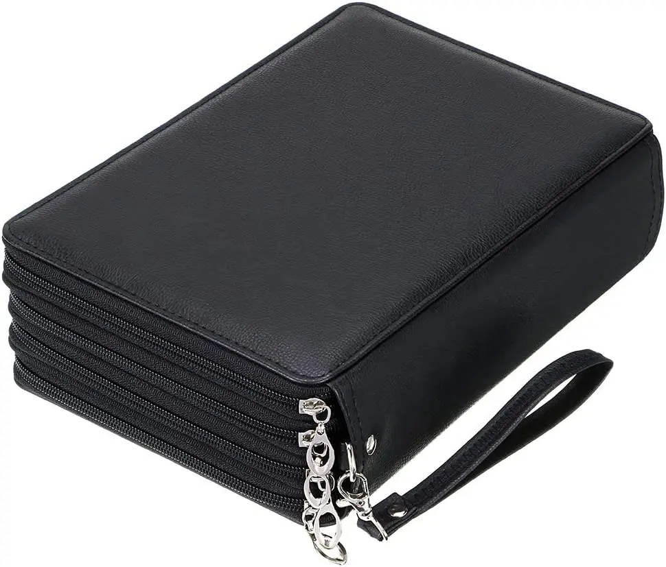 200 Slots Colored Pencil Organizer Deluxe PU Leather Pencil Case Holder With Removal Handle Strap Box for Artist