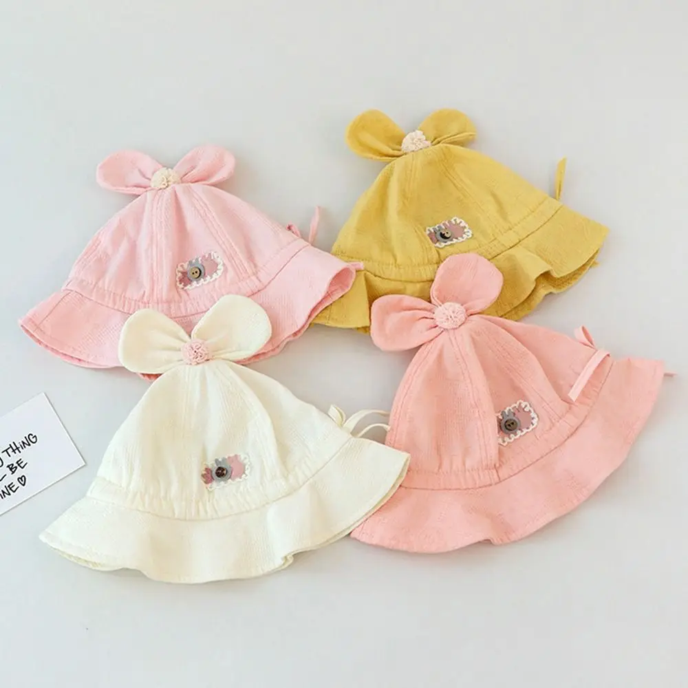 Bow Design Girls Bucket Hat Spring/Summer Thin Style Adjustable Sun Protection Baby Fisherman's Hat Outdoor Baby Caps