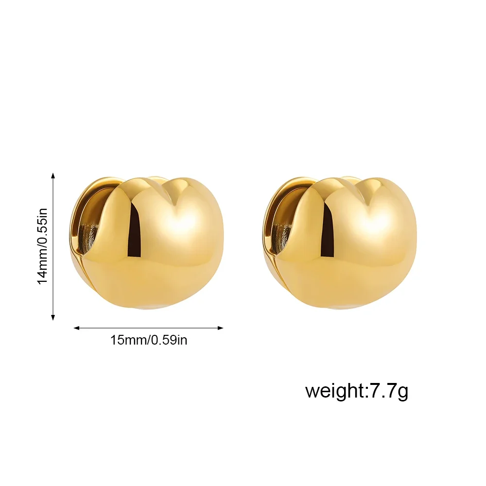 Chubby Love Heart Piercing Ear Clip Chunky Geometric Mini Hoop Earrings Polished Gold Plated Metal Stainless Steel Punk Jewelry