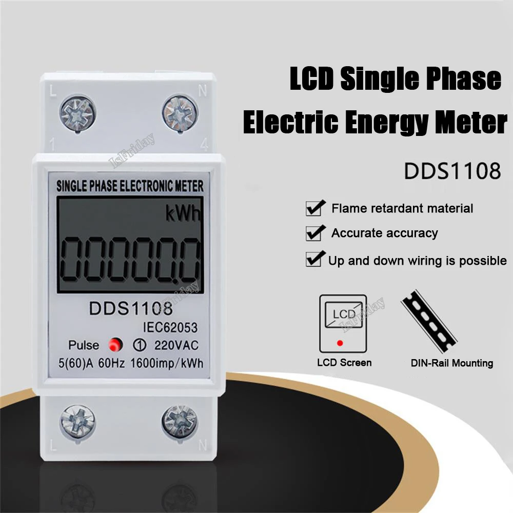 1 Pz Lcd Monofase Contatore Di Energia Elettrica Kwh Ac Digital Watt-Hour Meter 220V 60A 50Hz Guida Din Elettrica