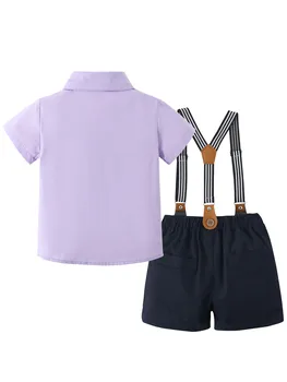 Toddler Baby Boy Clothes 1-5T Boy Gentleman Suit Short Sleeves Shirt +Suspender Pants +Bowtie Toddler Dress Boy Outfit 6