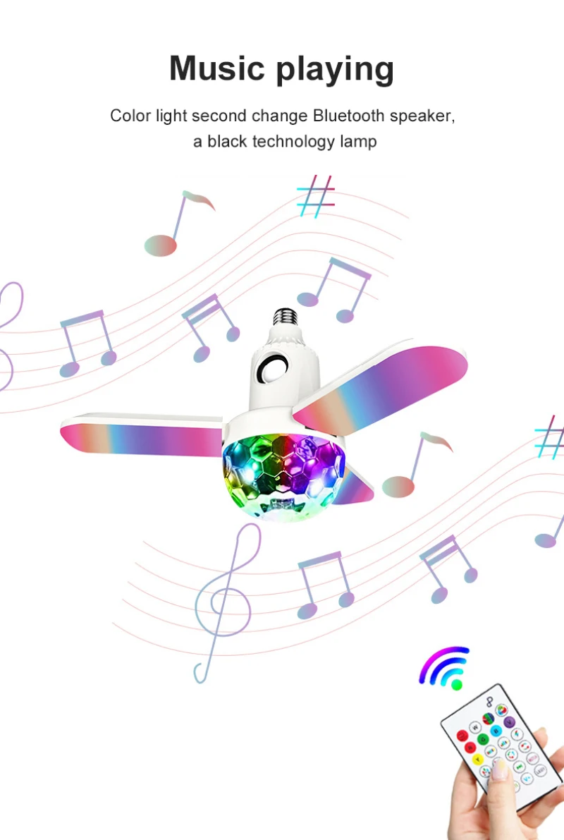 

Лампочка E27 для потолочного светильника, цветной 4-листный музыкальный прожектор для дискотеки с дистанционным управлением для спальни
