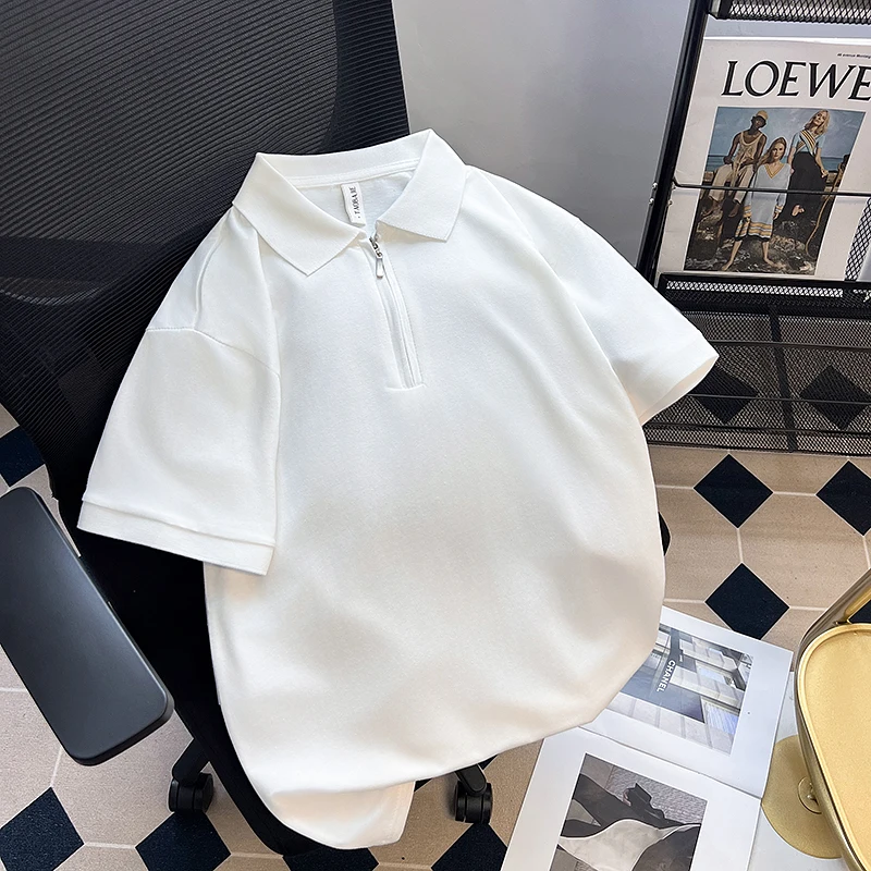

Для лета 2024, высококачественные однотонные рубашки поло, Дышащие Модные свободные рубашки поло с коротким рукавом в классическом стиле, Q46
