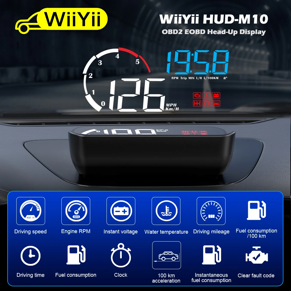 WIIYII M10 OBD2 ڵ HUD º ǻ Km/H MPH   ÷ ӵ   , ڵ 