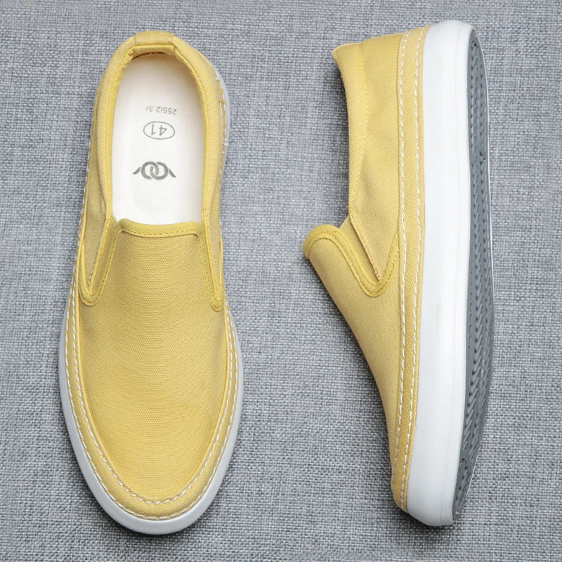 

2023 New Men Canvas Vulcanize Shoes Spring/Autumn Slip-On Sewing Loafers Breathable Male Thick Bottom Designer Flats 22368