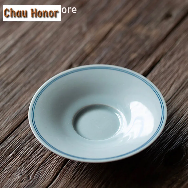 2pc/set Coral Red Glaze Round Teacup Coasters Hand Painted Double Line Heat Proof Mat Teacup Mat Ceramic Kung Fu Tea Ceremony