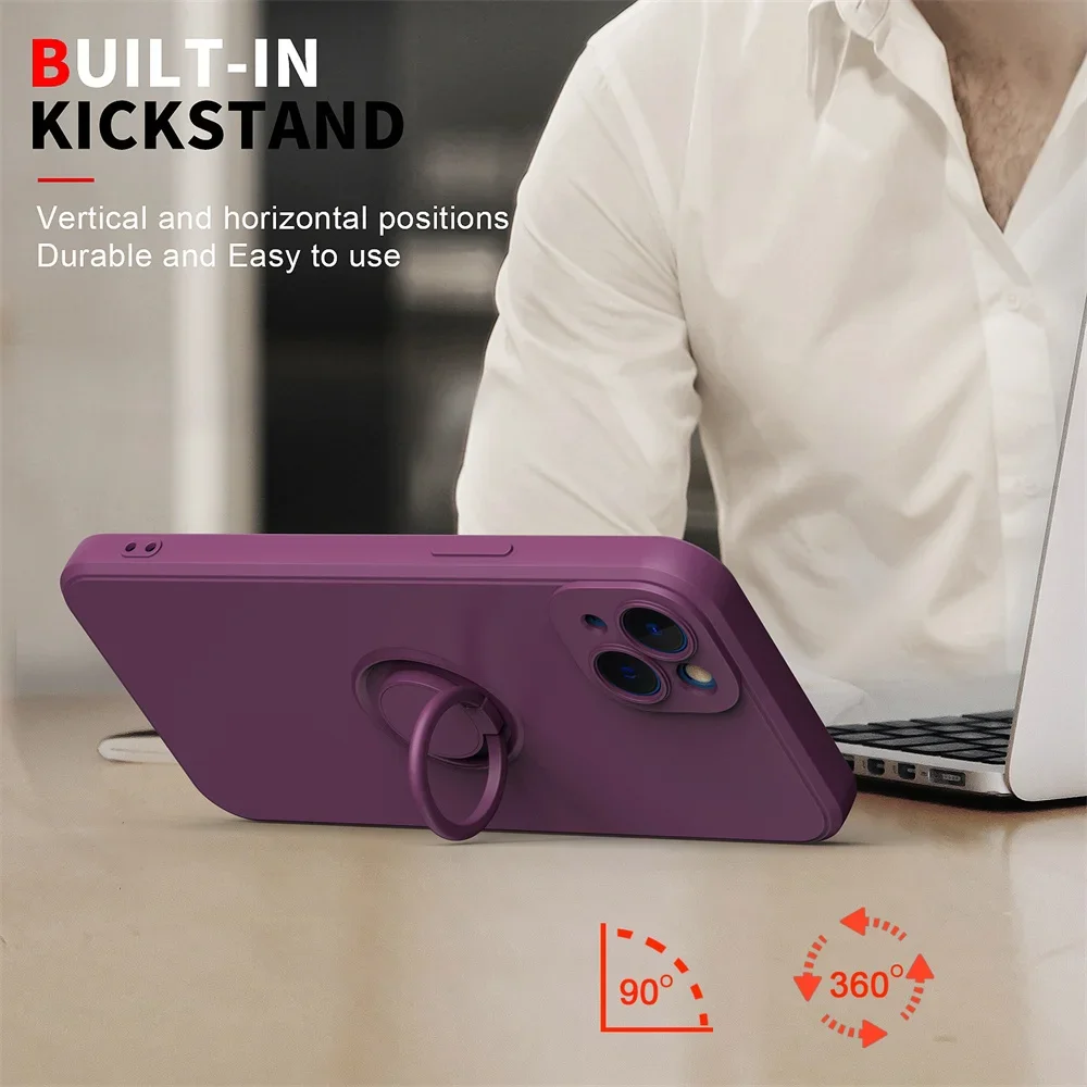 Magnetic Ring Holder Liquid Silicone Phone Case Cover