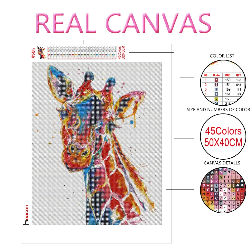 Huacan 5d Diamond Painting Giraffe Colorful Mosaic Embroidery Animal Decor Home Diamond Art