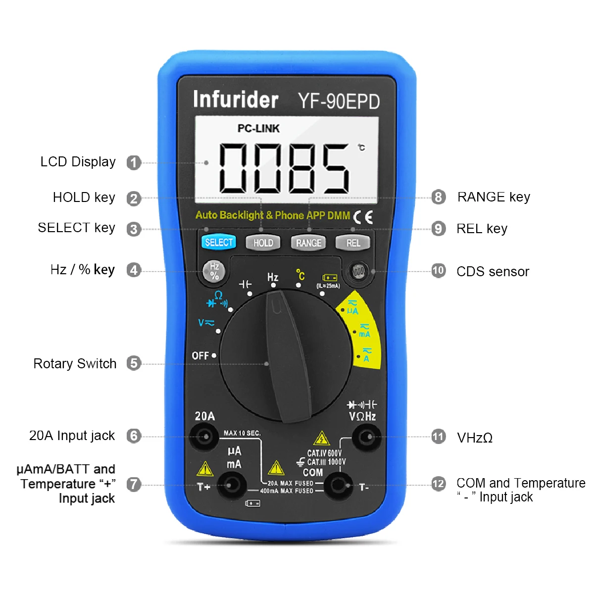 Multimeter Industrial instruments Multi functional measurement intelligence Bluetooth connection to mobile phone BTMETER