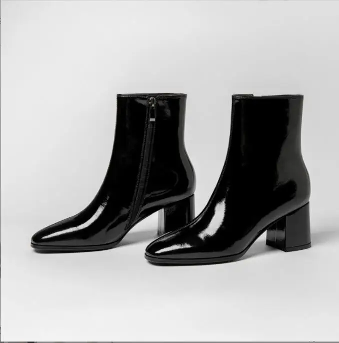 Women Classic Square Heel ladies Boots Lady square head Ankle Shoes Fashion side zip high heel ankle boots Platform Knight Boots