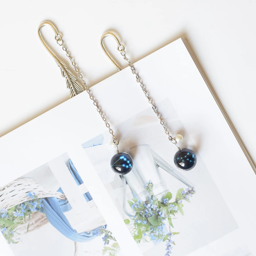 Stationery Luminous Reading Metal Book mark Feather Bookmark Bookmark Pendant 12 Constellation Noctilucent