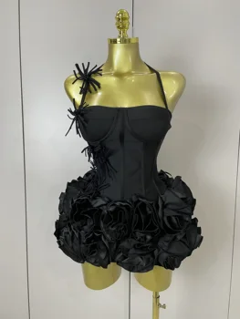Women Sexy Halter Prom Gown Celebrity Club Two Piece Set Cocktail Elegant Fashion Luxury Birthday Party Red Black Bandage Outfit 1